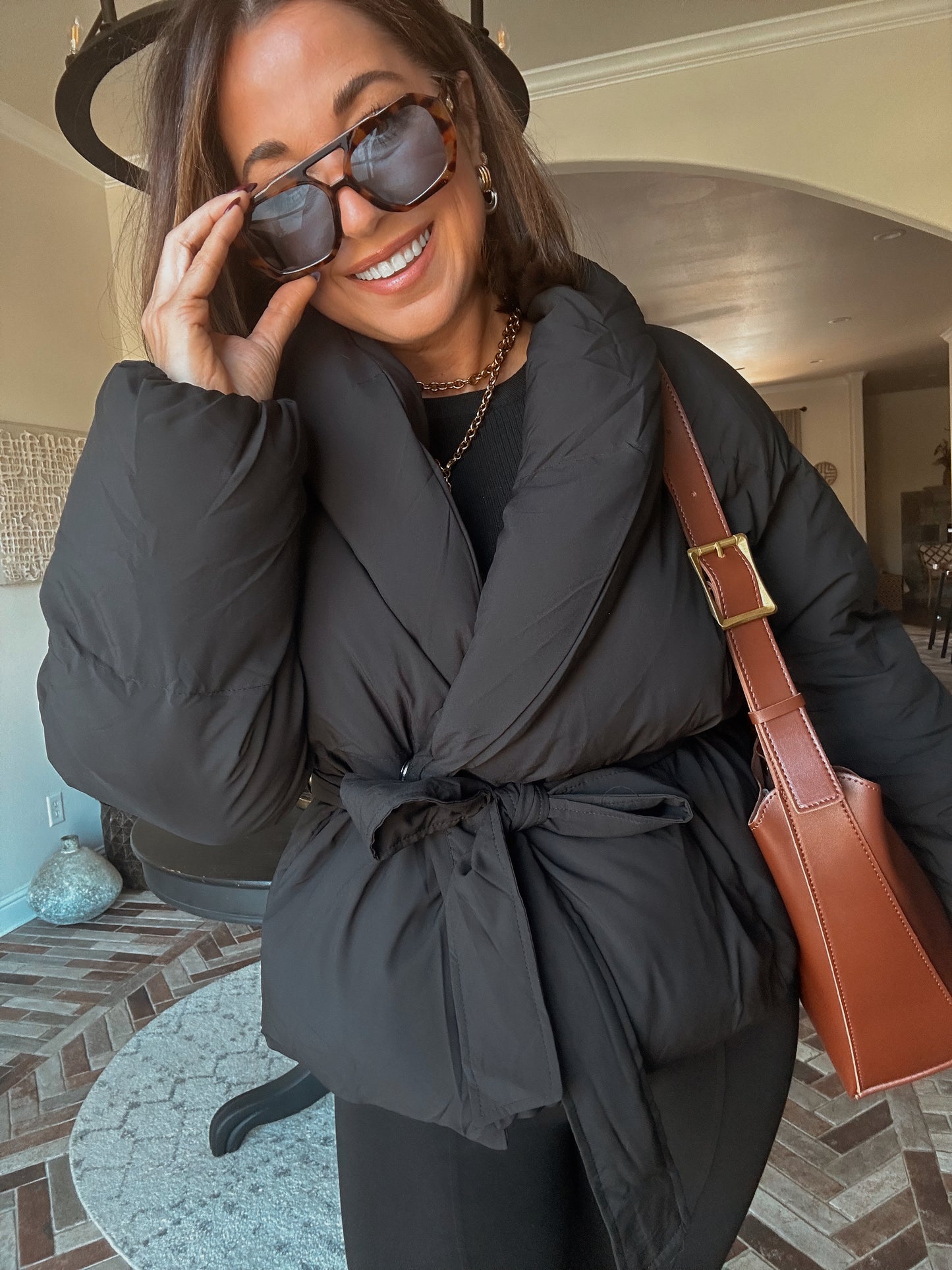 Waist Tie Puffer Coat