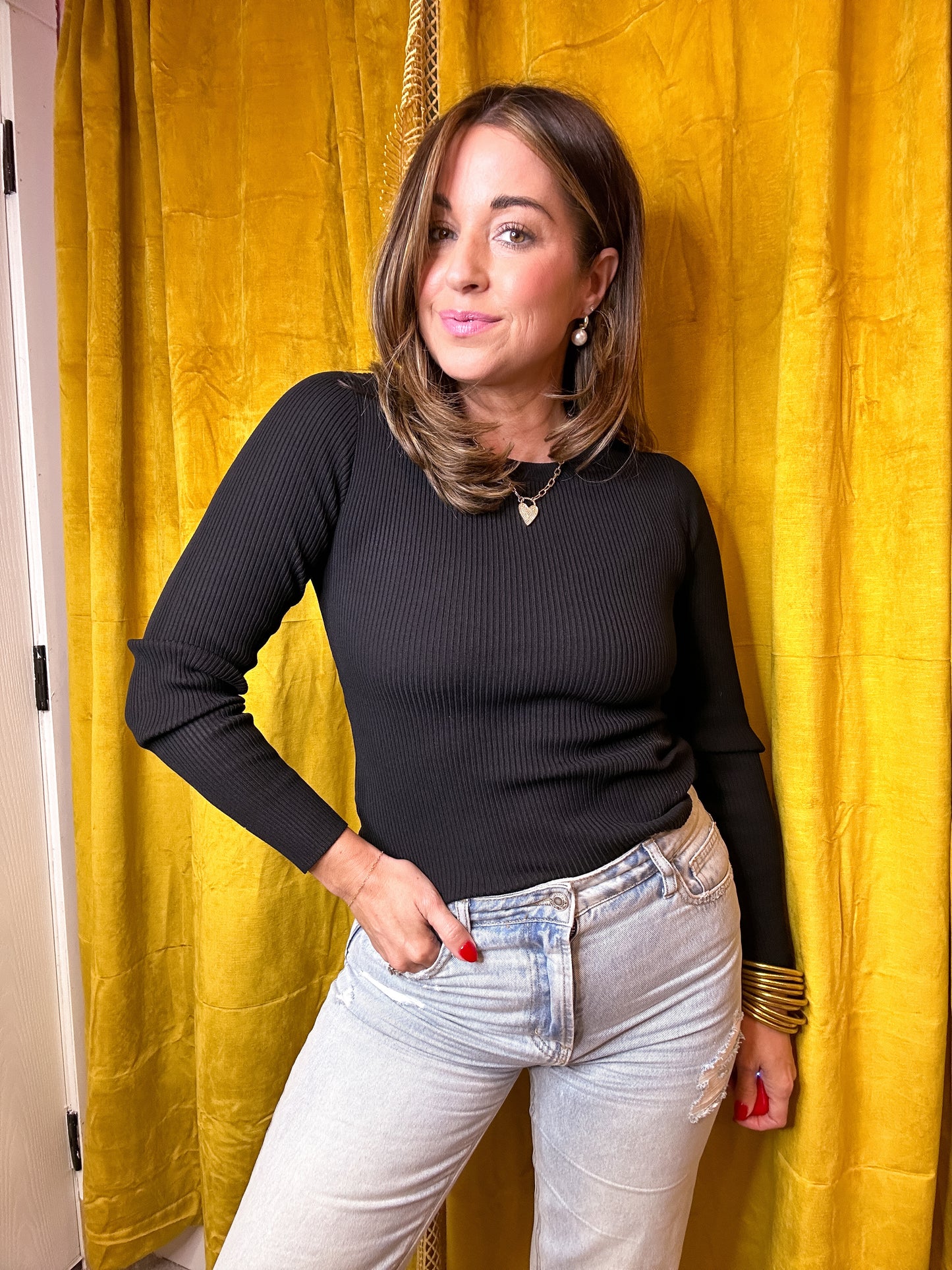 Ribbed Knit Crewneck Pullover
