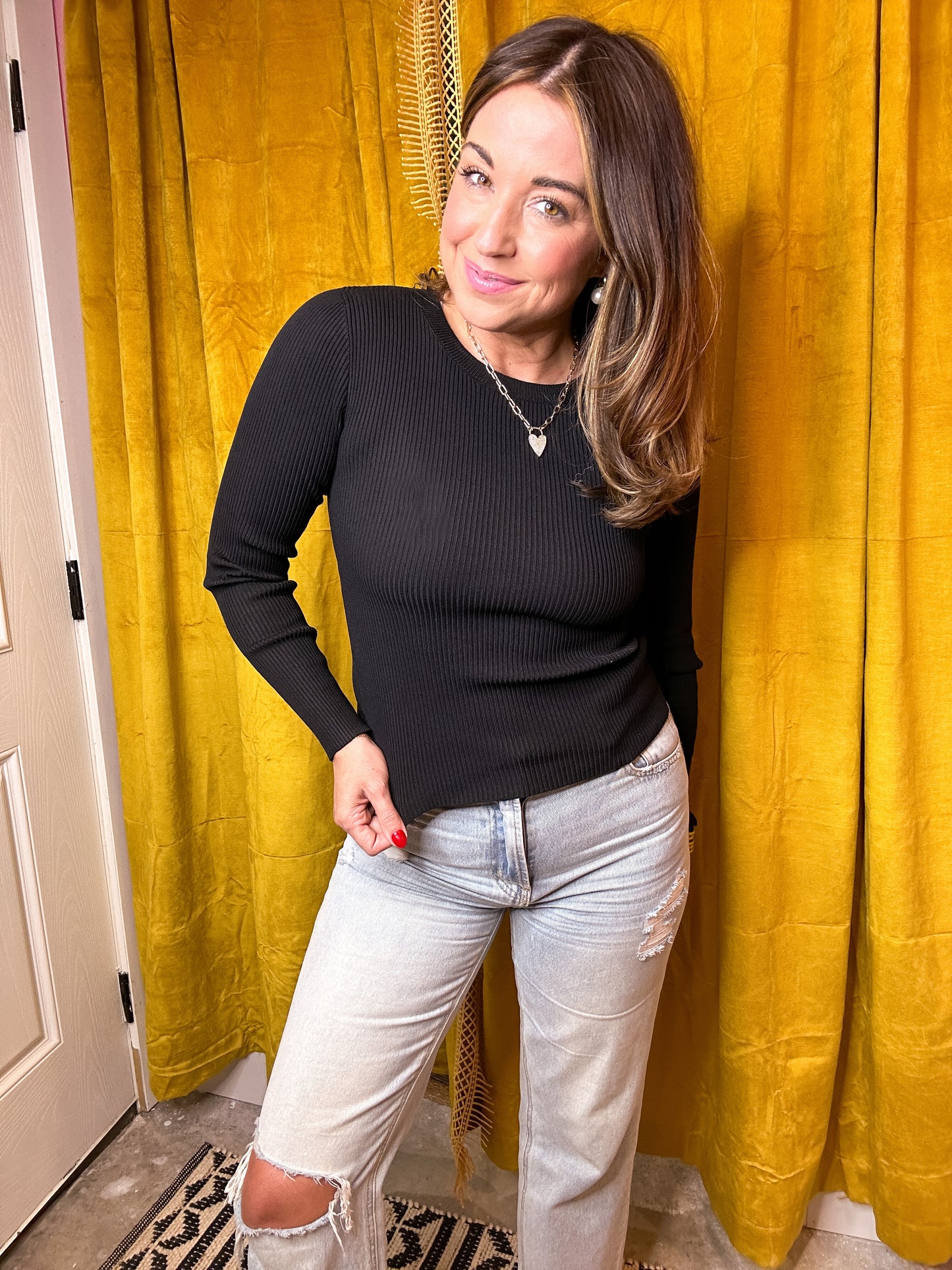 Ribbed Knit Crewneck Pullover
