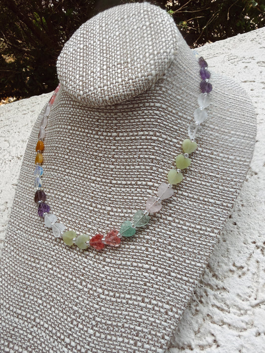 Rainbow Gemstone Dainty Heart Necklace