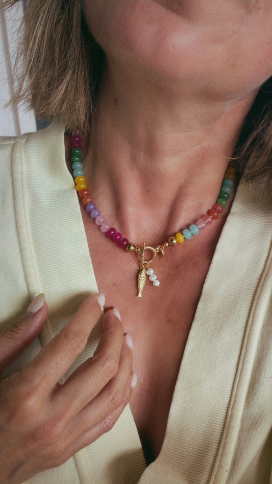 Colorful Beaded Charm Necklace