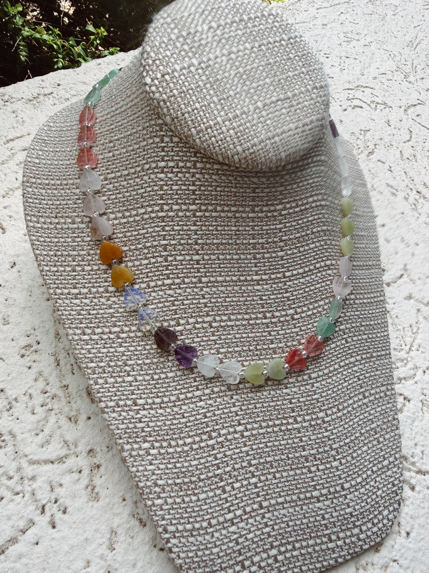 Rainbow Gemstone Dainty Heart Necklace