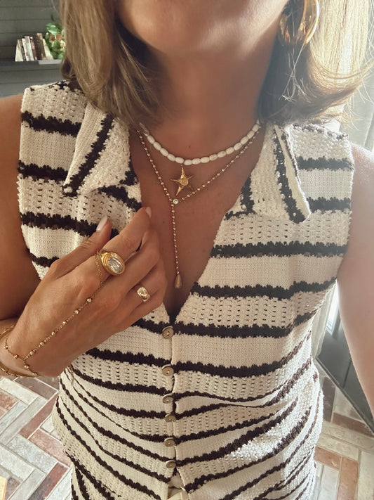 Beaded Gold Lariat Necklace