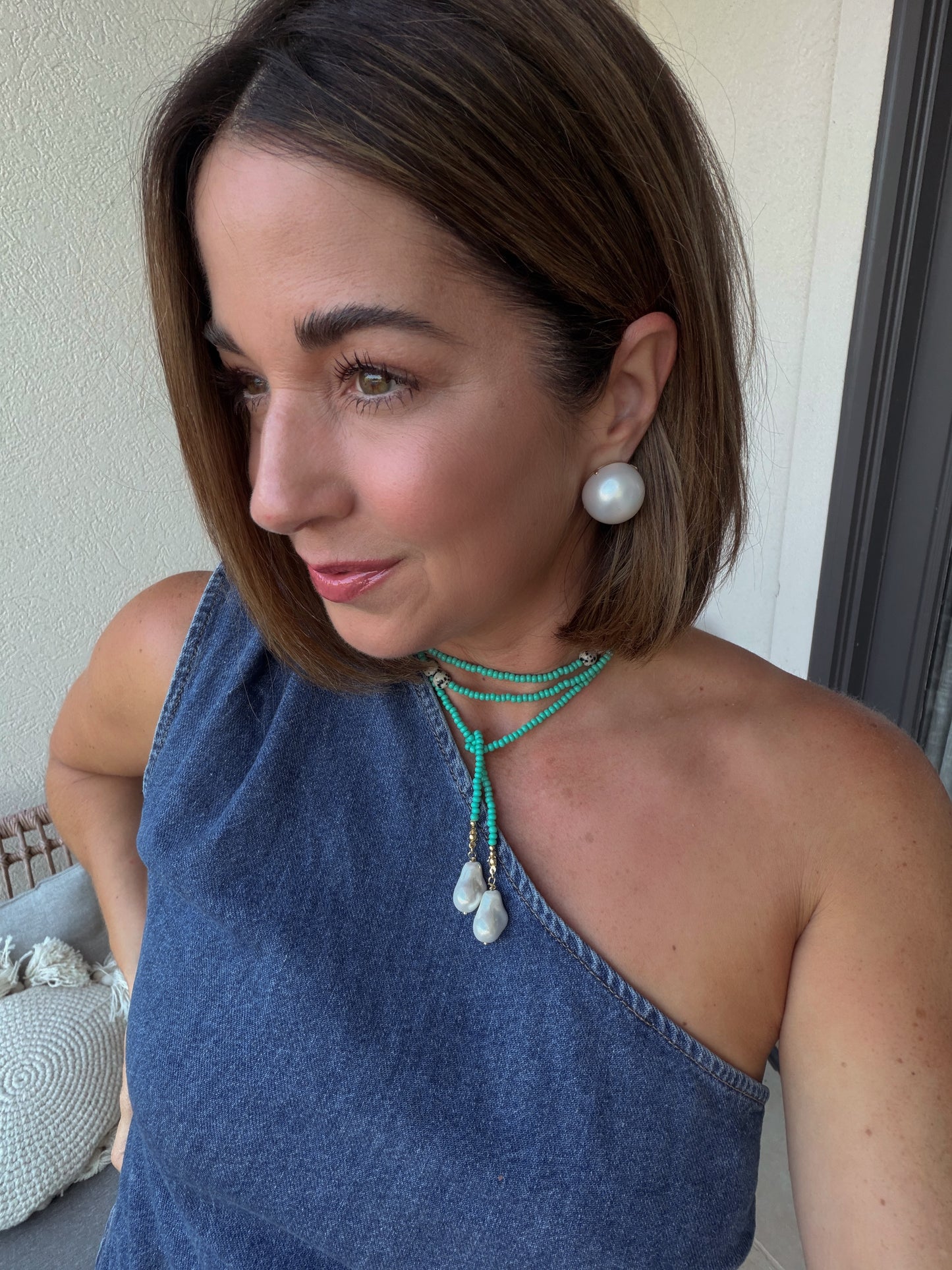 Long Line Turquoise Beaded Necklace
