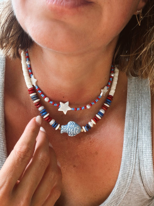Red White & Bluegill Necklace