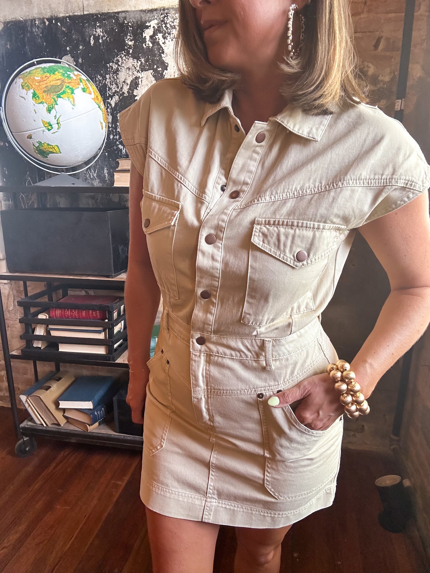 Kelli Khaki Cargo Minidress