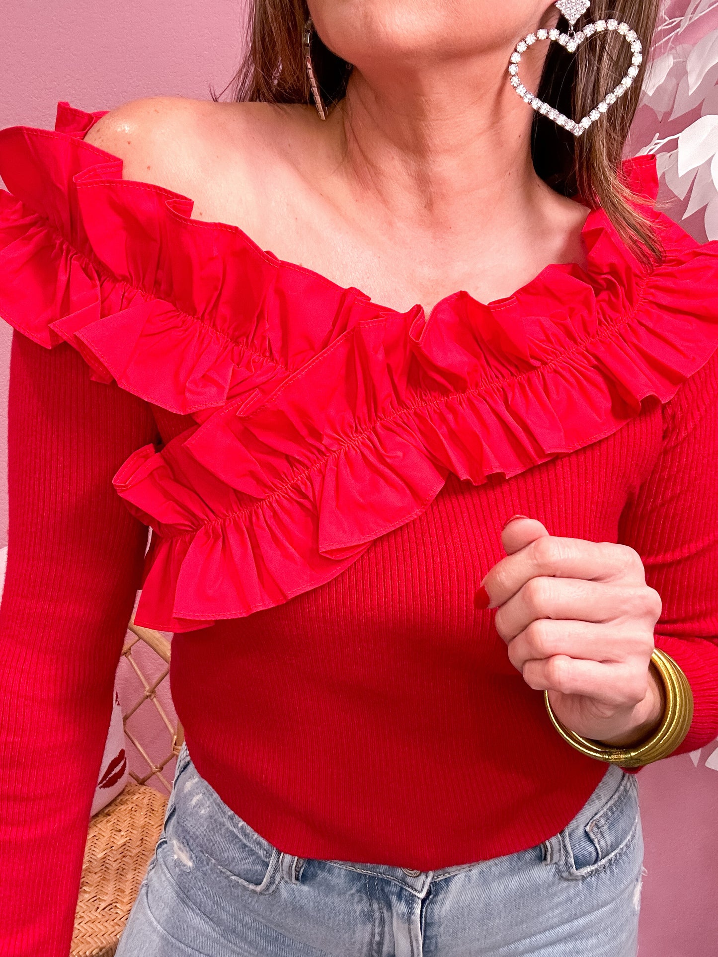 Rosy Ruffle Trim Top