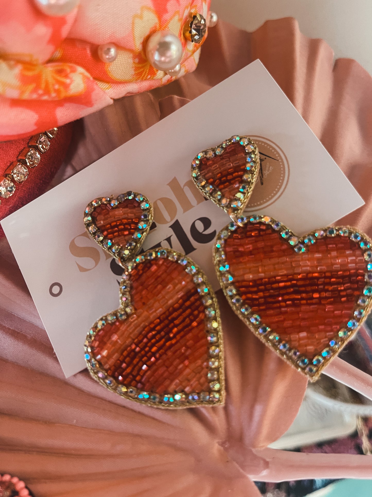 Double Heart Beaded Earring