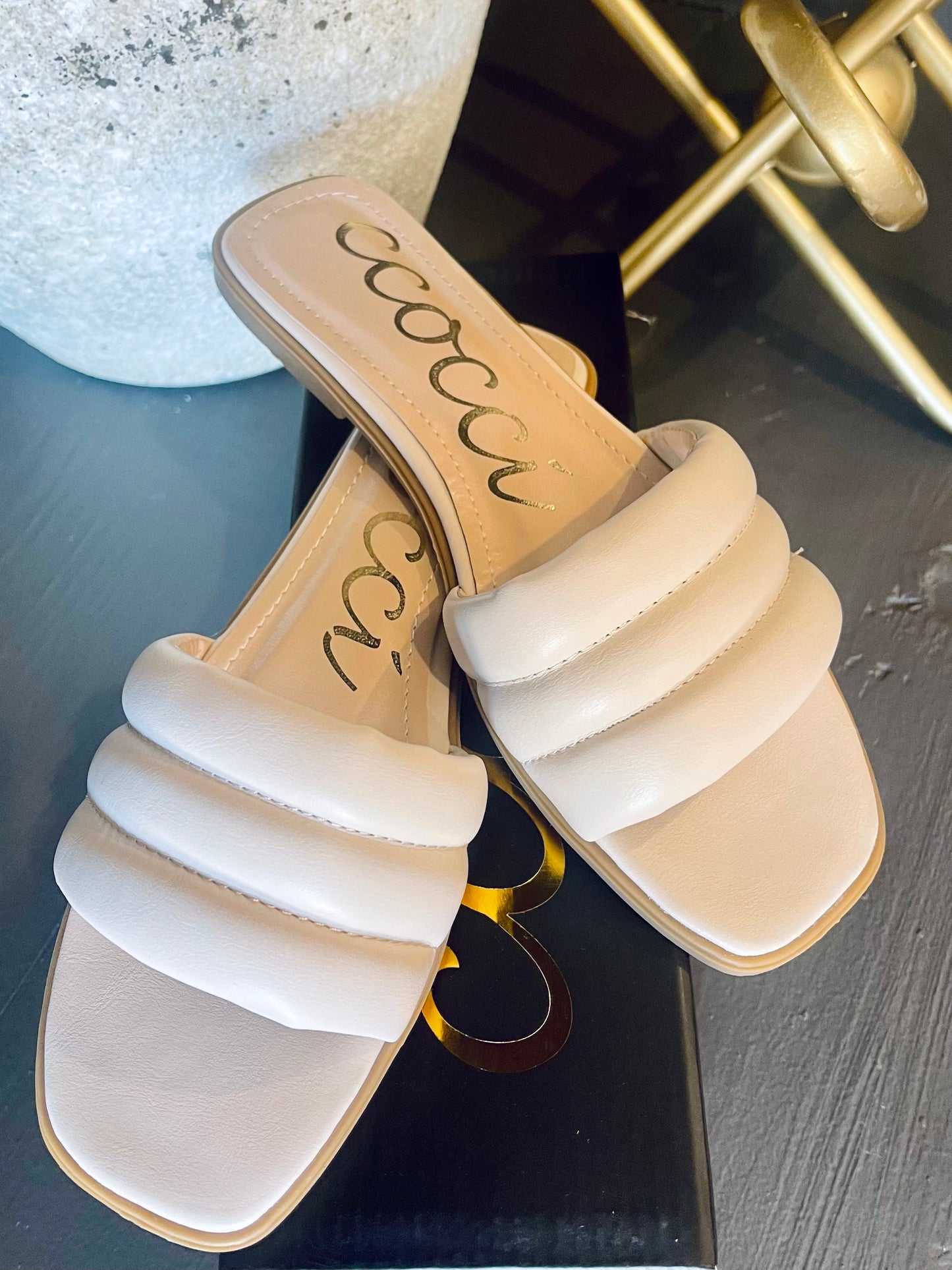 Austin Cream Leather Slides