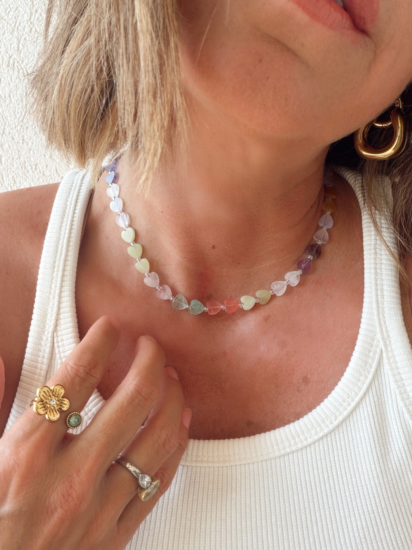 Rainbow Gemstone Dainty Heart Necklace