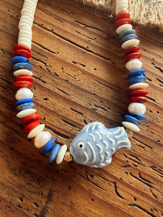 Red White & Bluegill Necklace