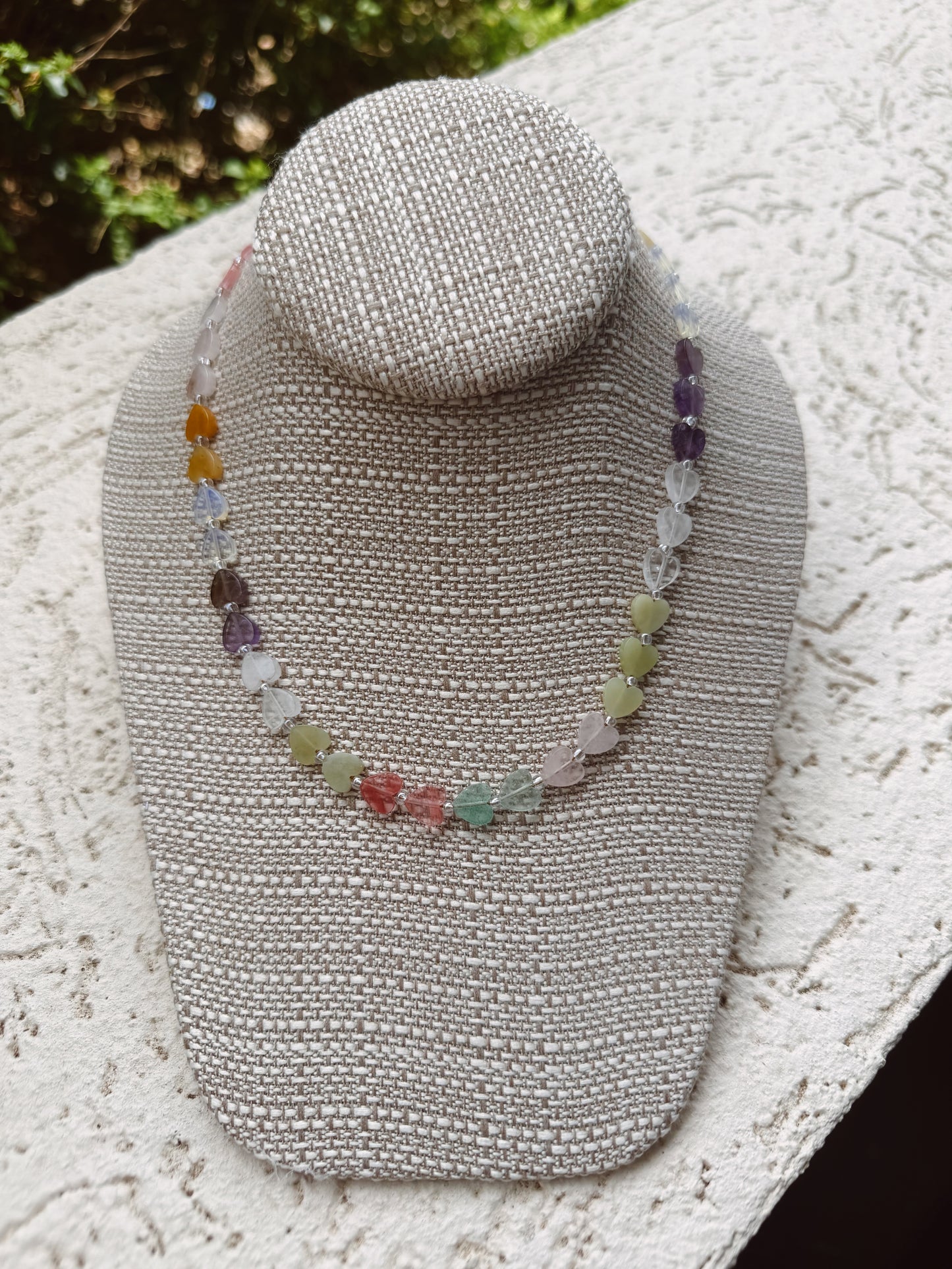 Rainbow Gemstone Dainty Heart Necklace