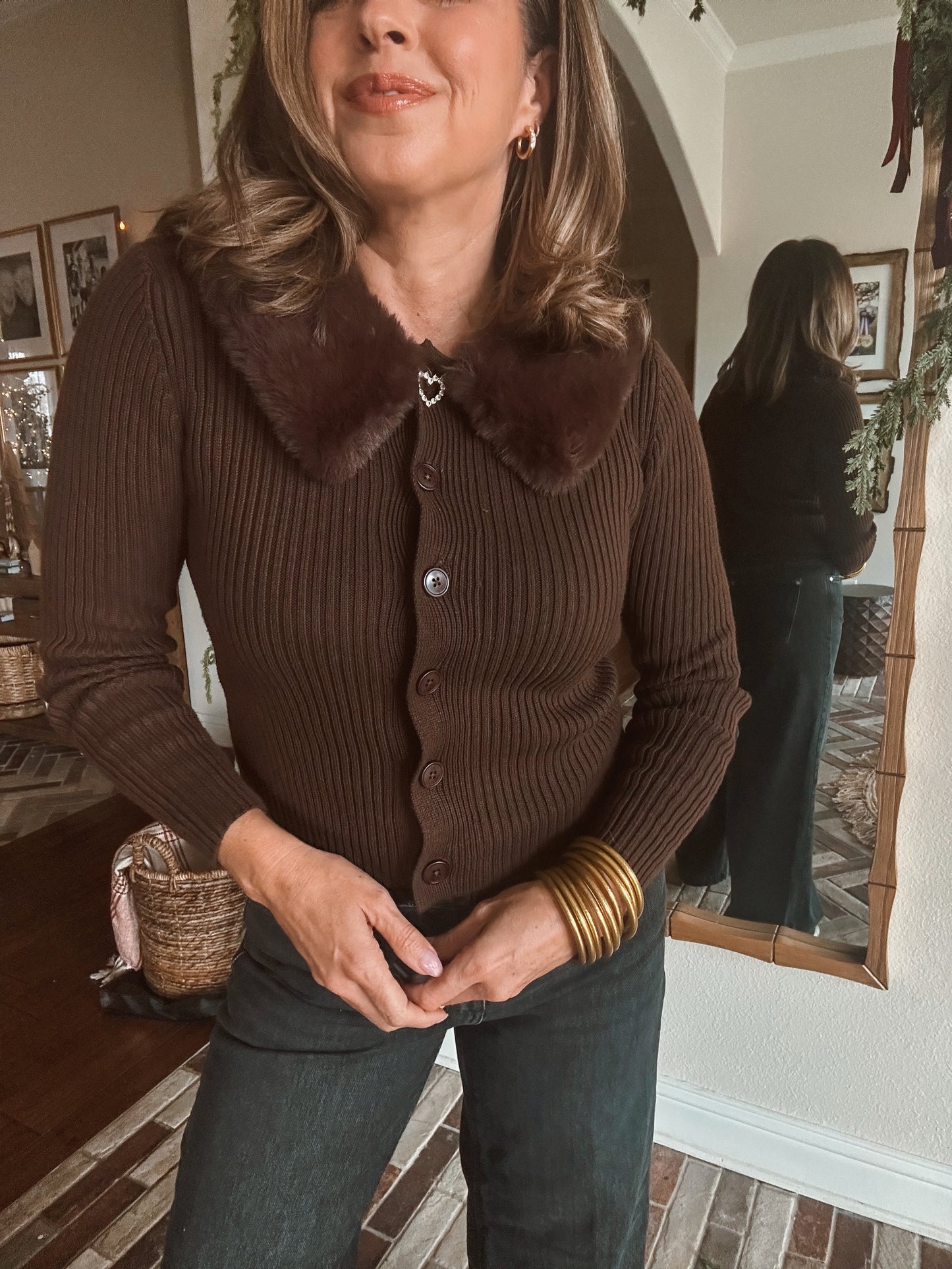 Faux Fur Collar Cardigan