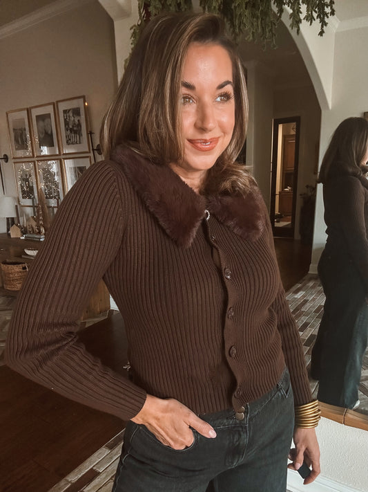 Faux Fur Collar Cardigan
