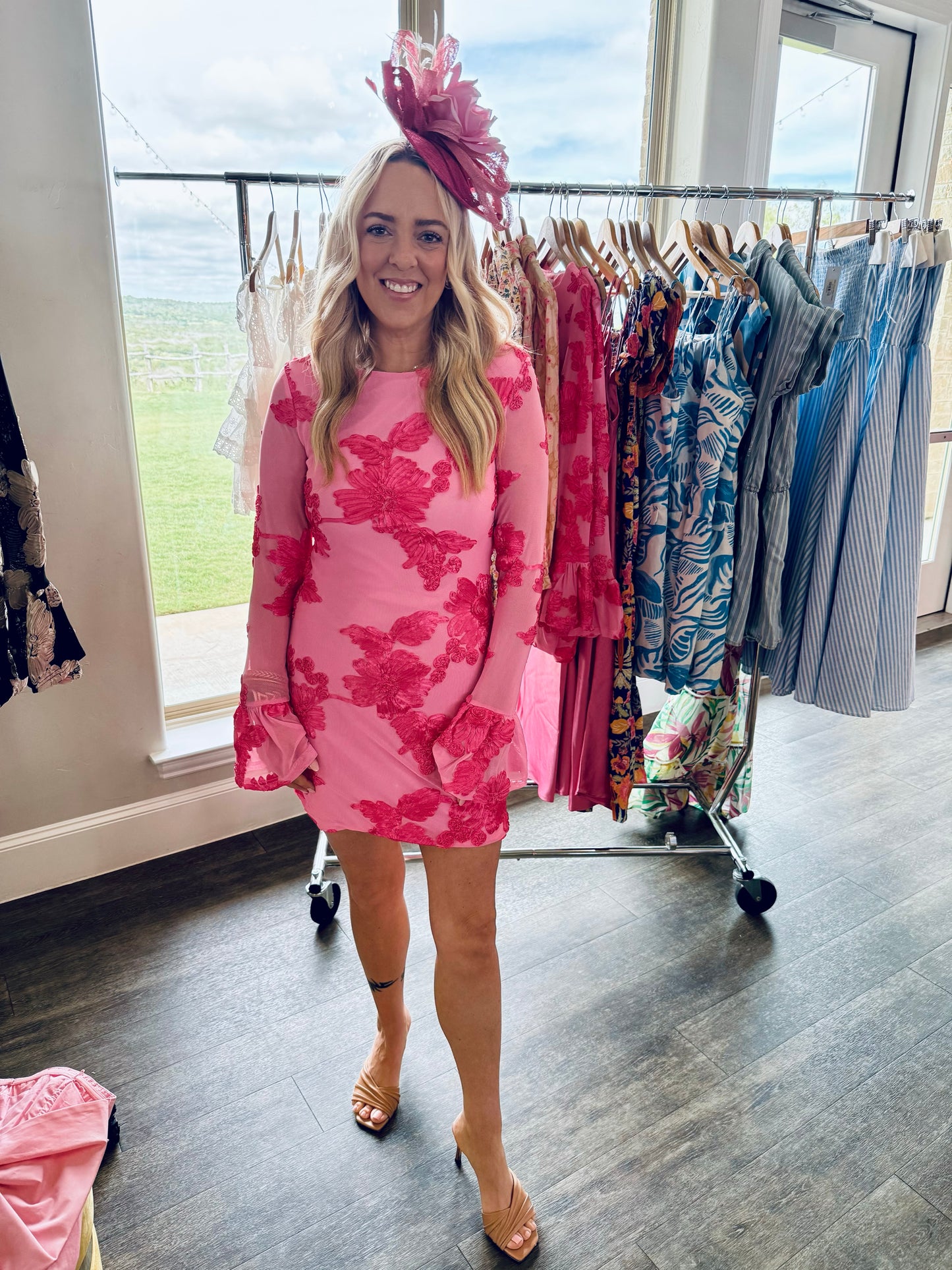 Brocade Bell Sleeve Mini Dress