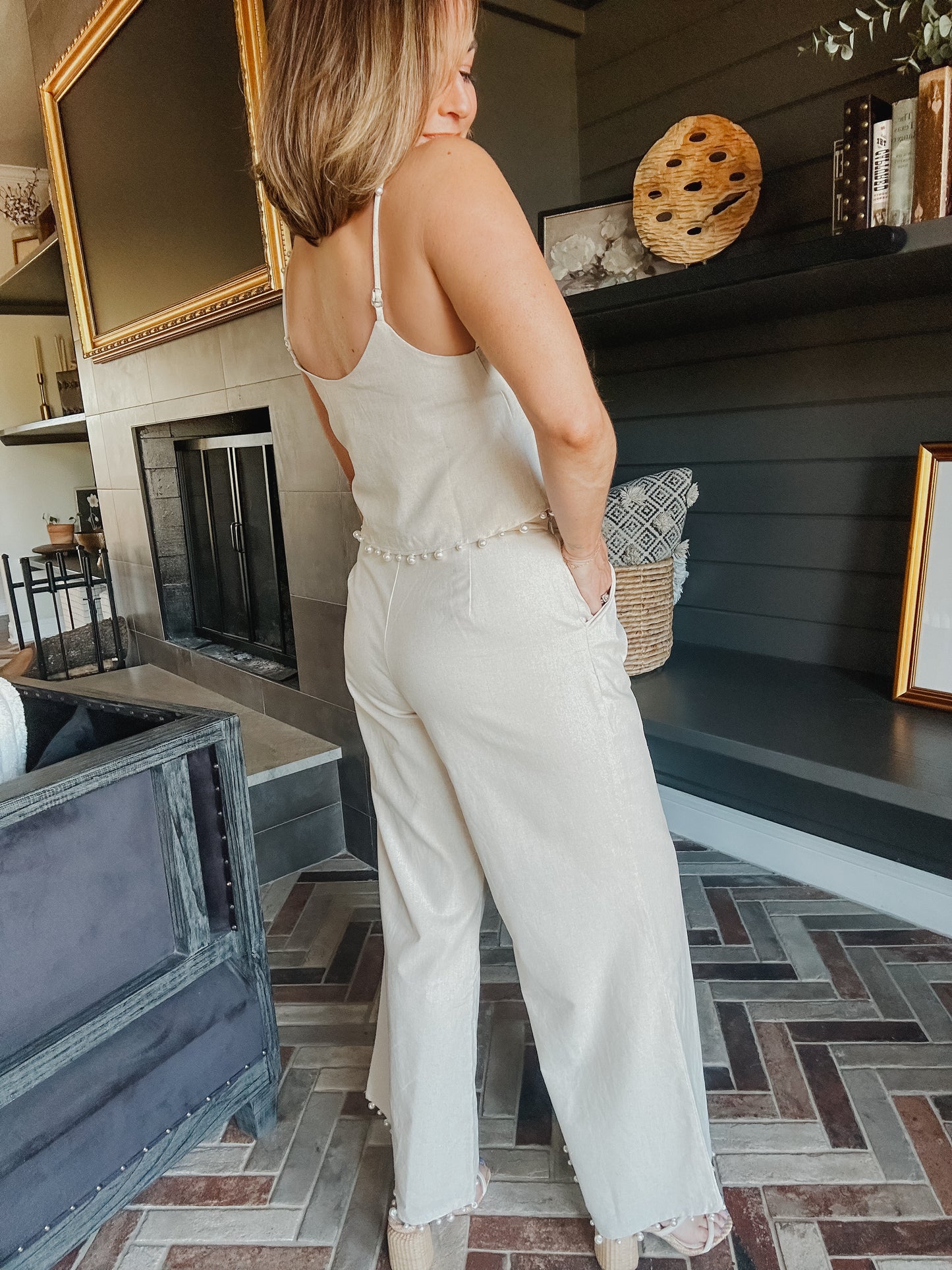 Pearl Trim Wide Leg Pants