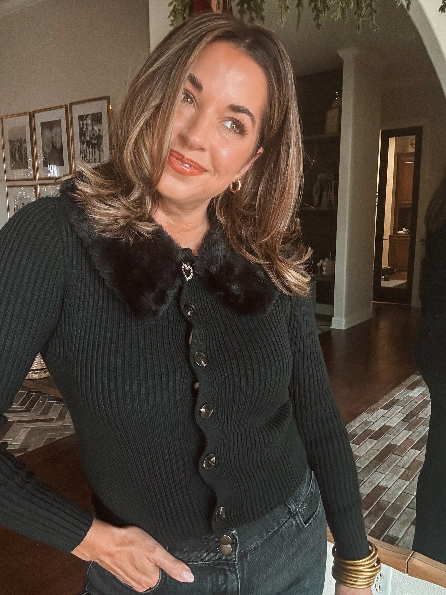 Faux Fur Collar Cardigan