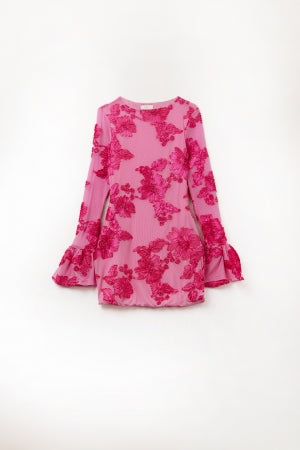 Brocade Bell Sleeve Mini Dress