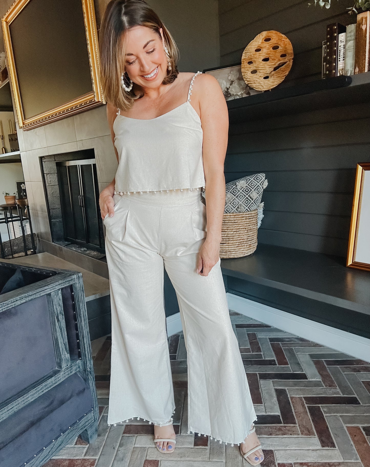 Pearl Trim Wide Leg Pants