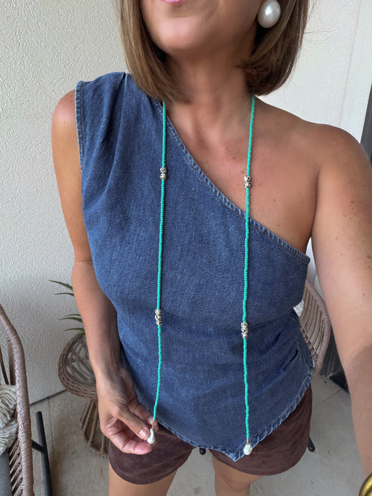 Long Line Turquoise Beaded Necklace