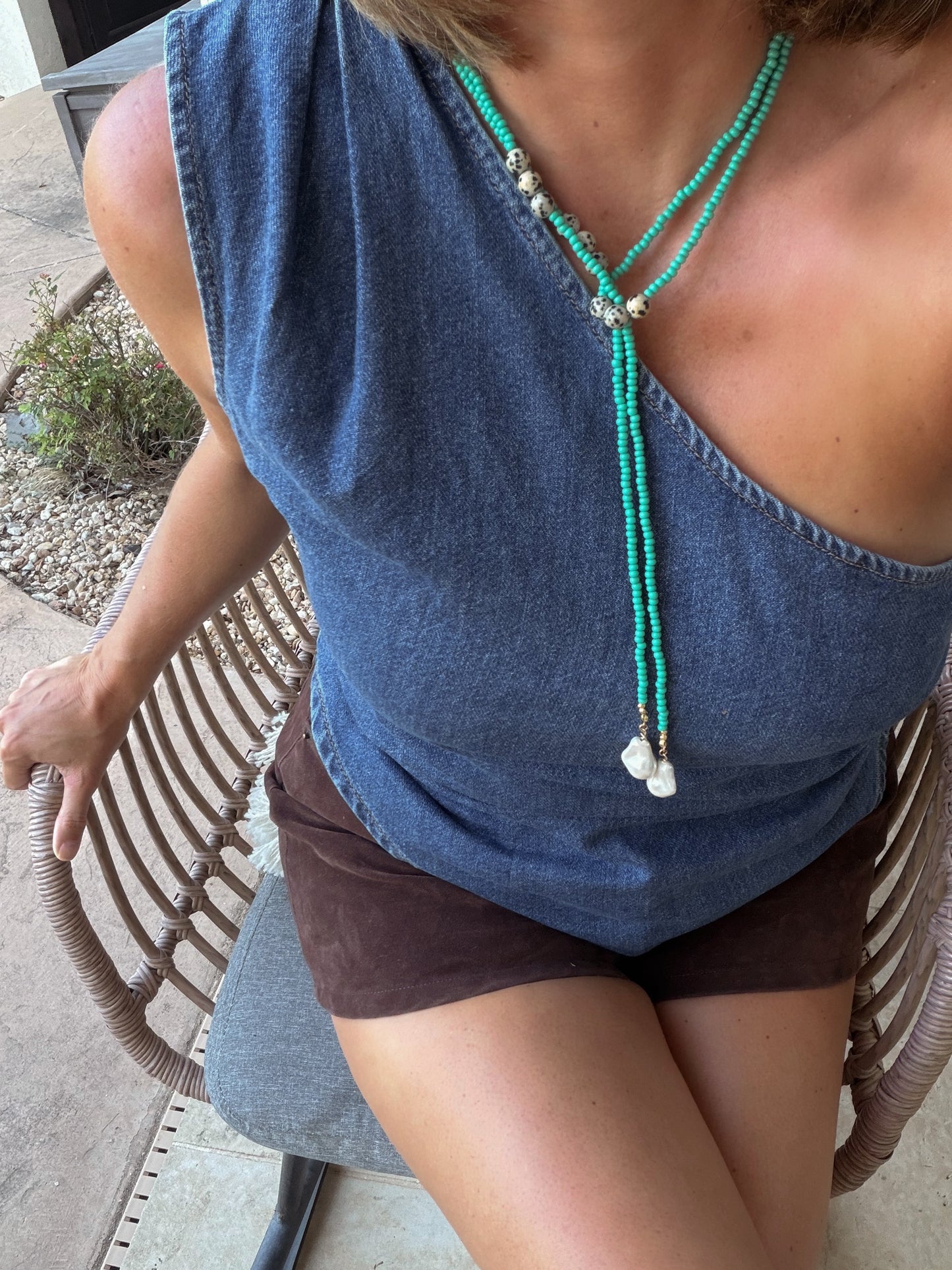 Long Line Turquoise Beaded Necklace