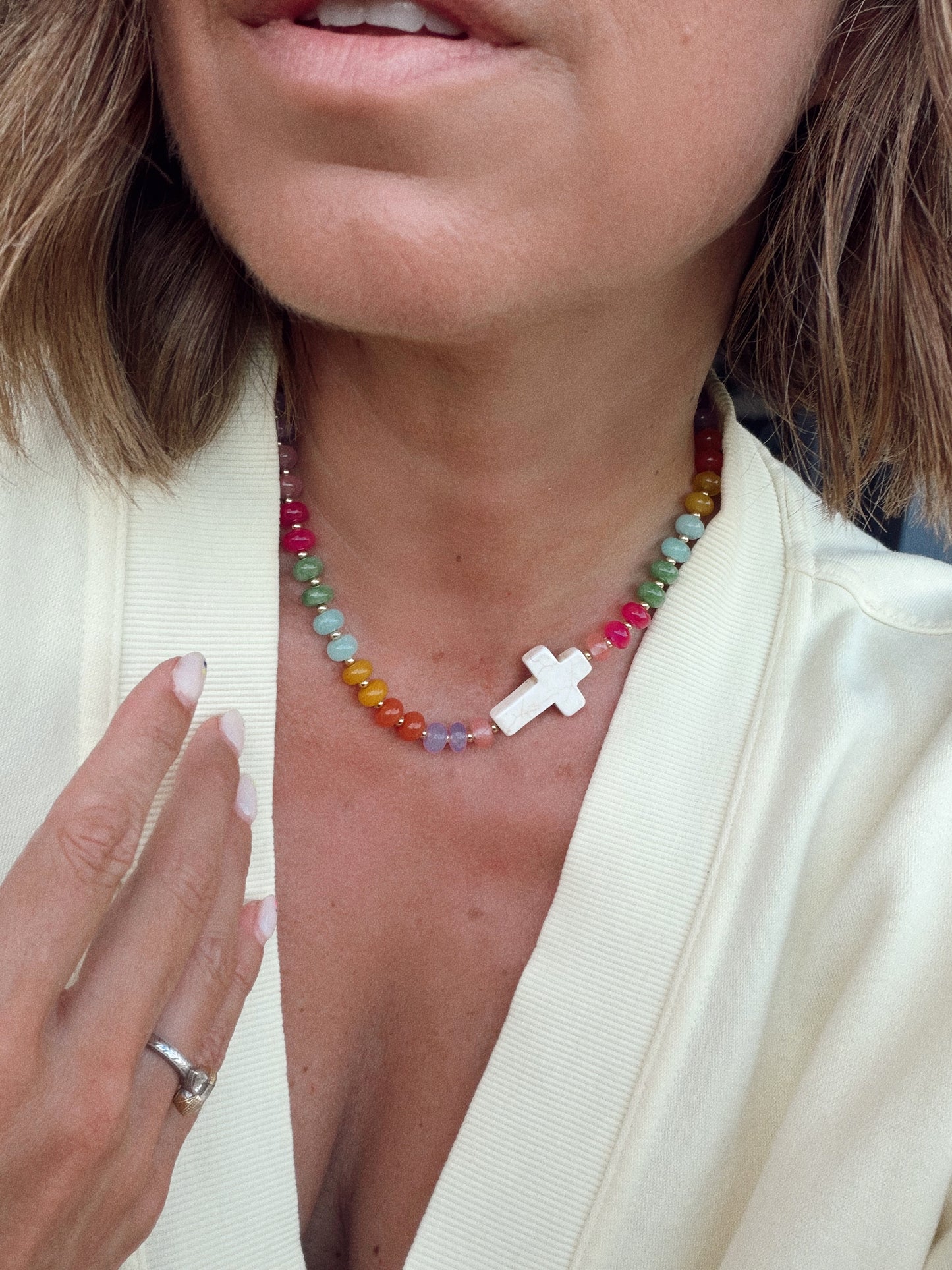 Colorful Cross Beaded Necklace