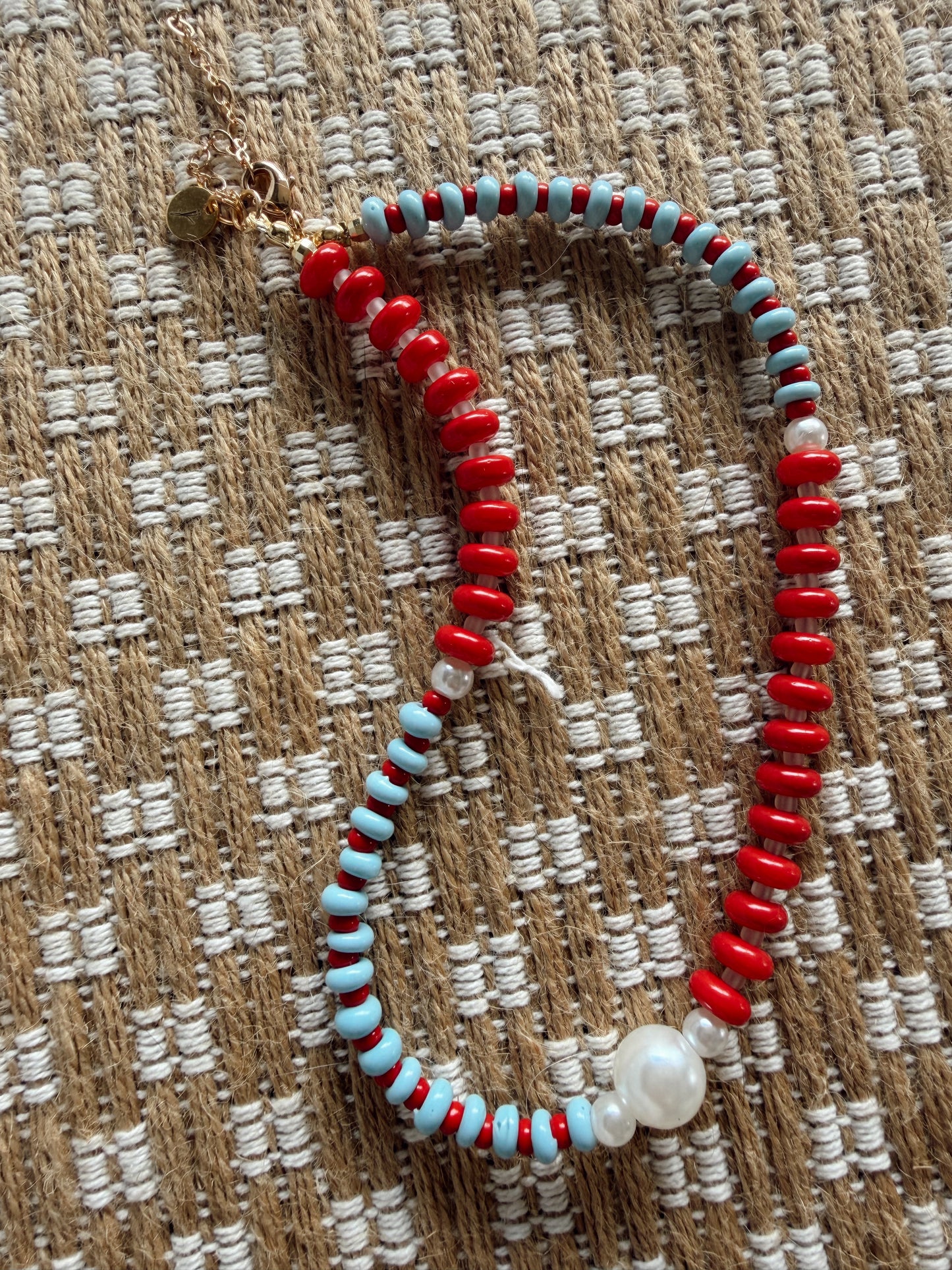 Red White and Pearl Necklace