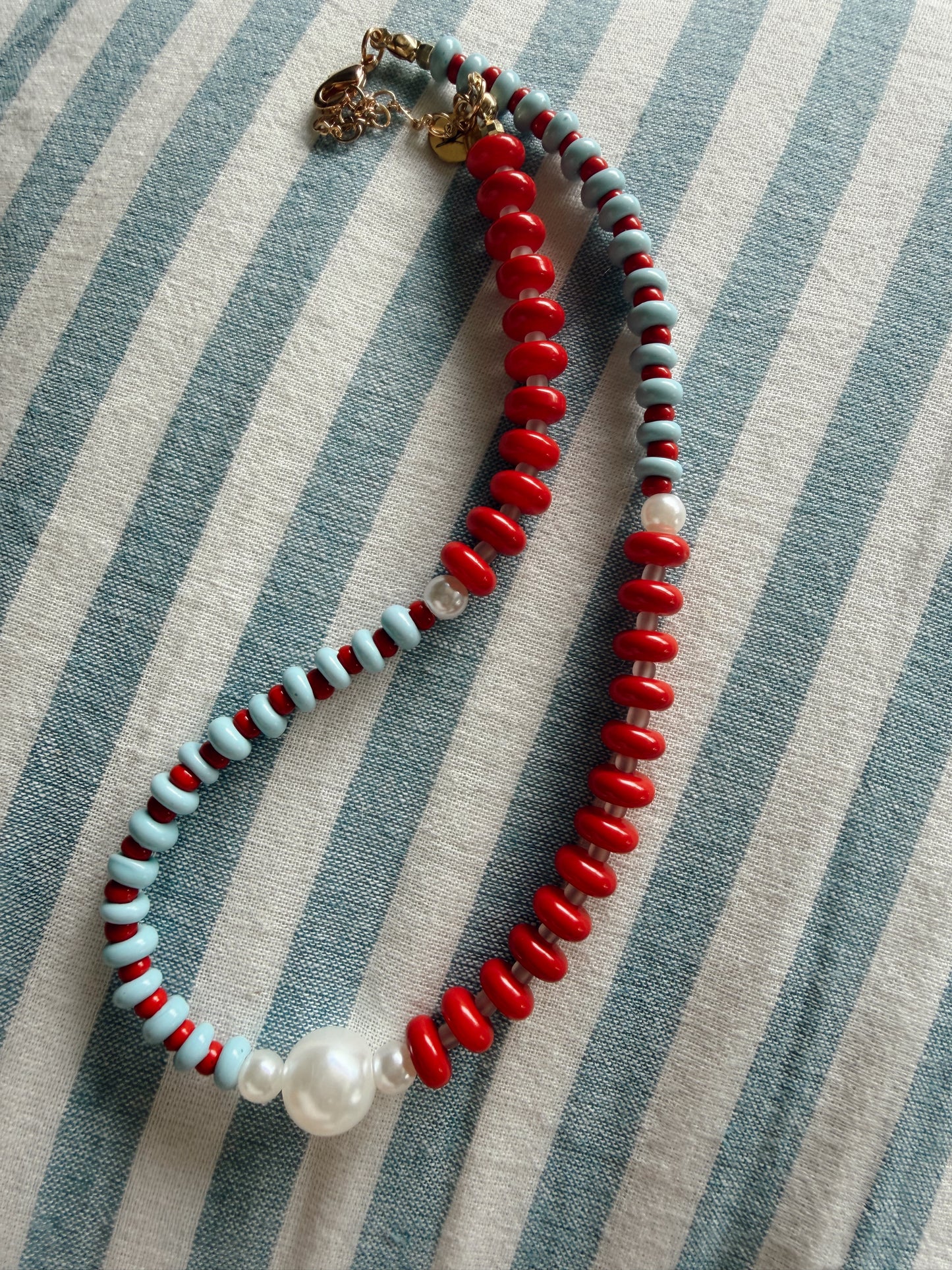 Red White and Pearl Necklace