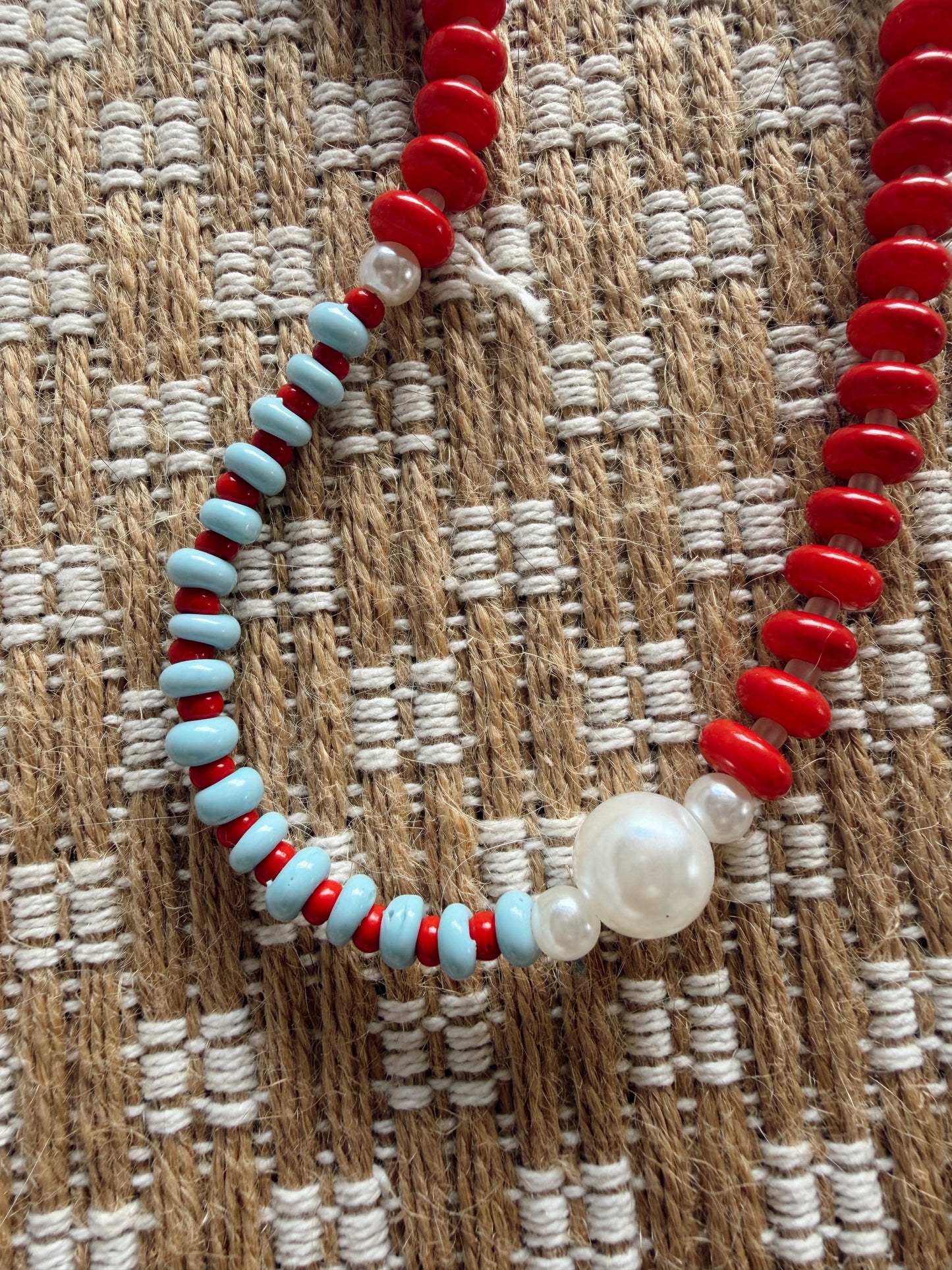 Red White and Pearl Necklace