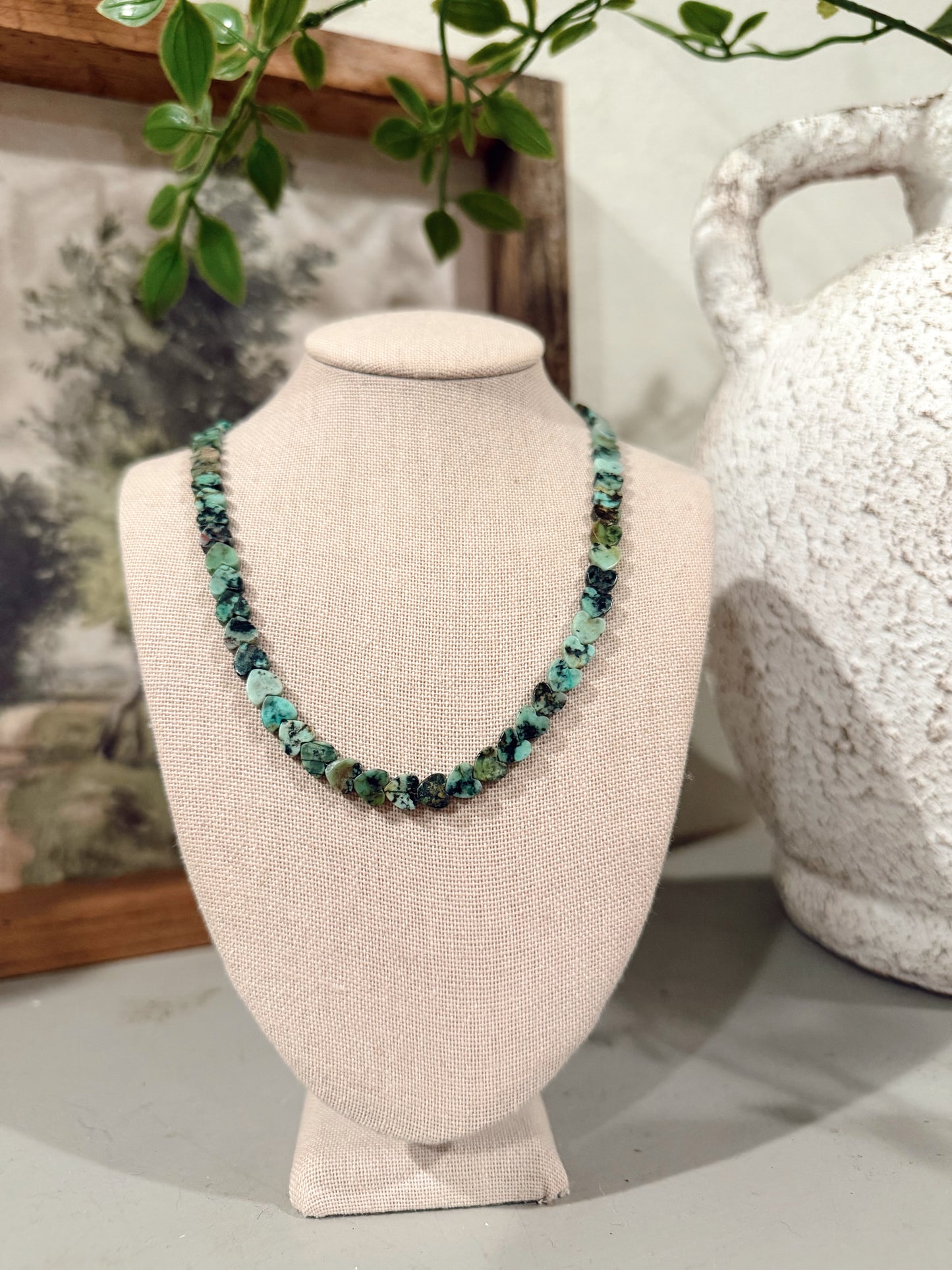 African Turquoise Dainty Heart Necklace