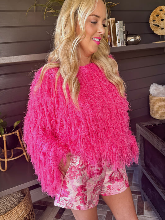 Tickle Me Pink Fuzzy Sweater