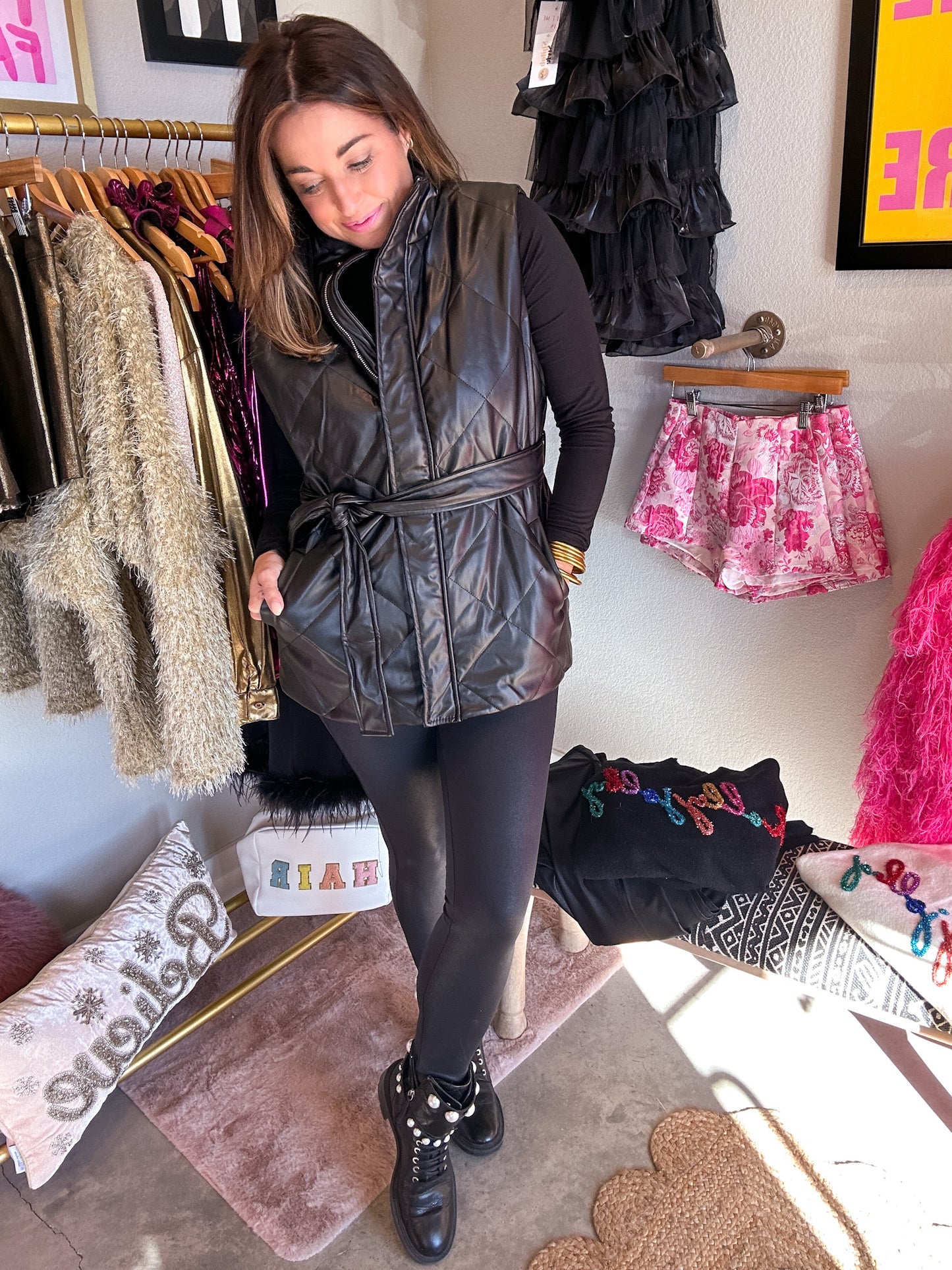 Lala Leather Puffer Vest