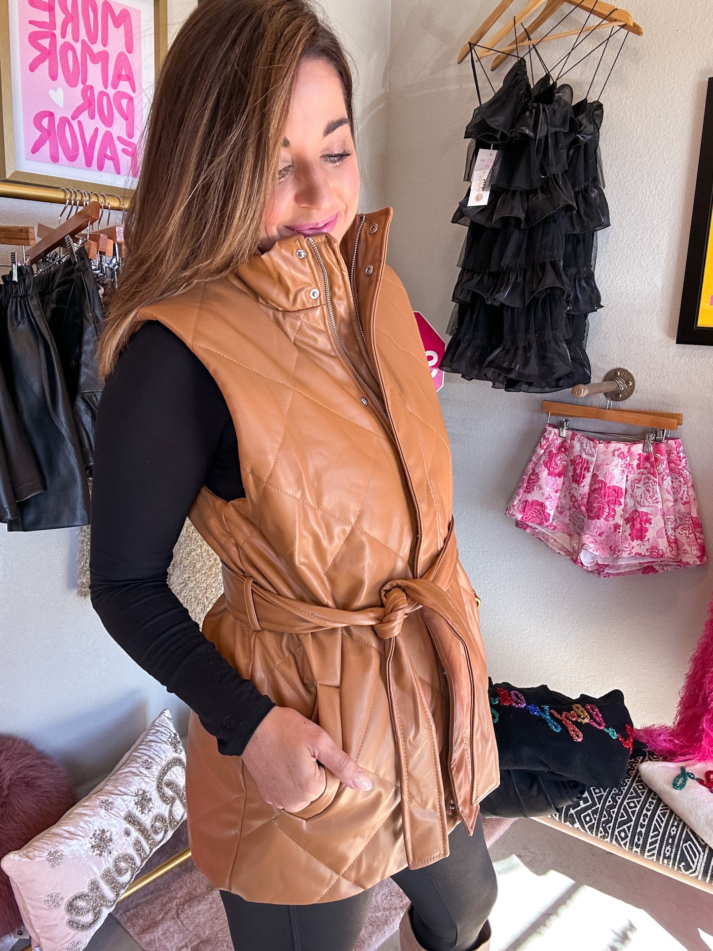 Lala Leather Puffer Vest