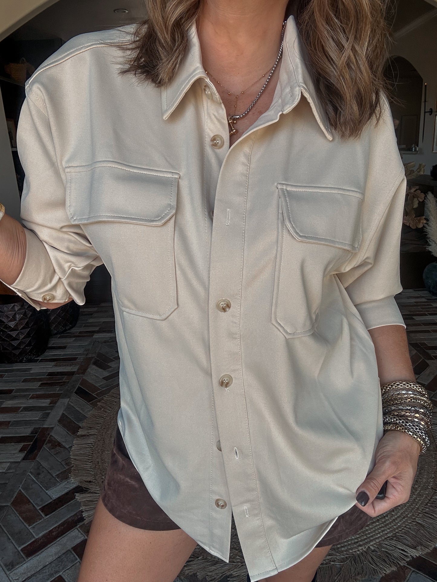 Solid Button Down Shacket