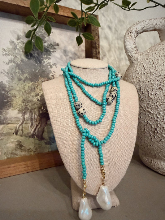 Long Line Turquoise Beaded Necklace