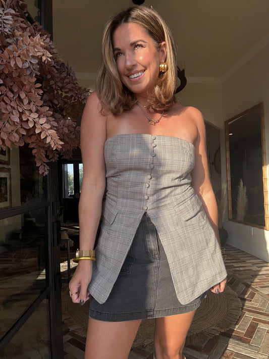 Preppy Strapless Blazer Top