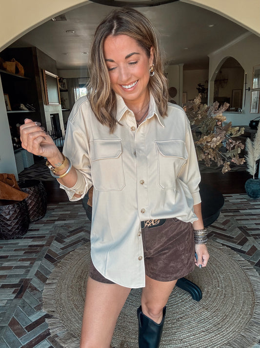 Solid Button Down Shacket