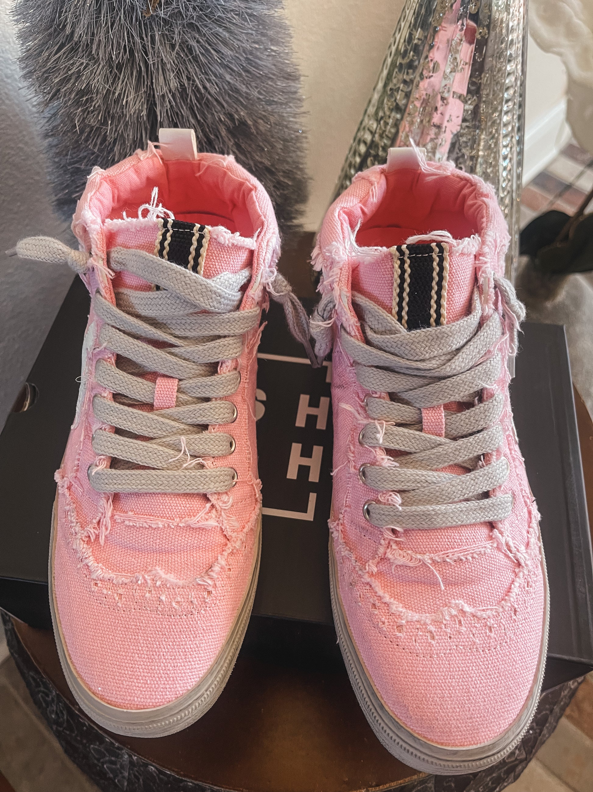 Pink High Top Sneakers Women, Pink Canvas Sneakers Women