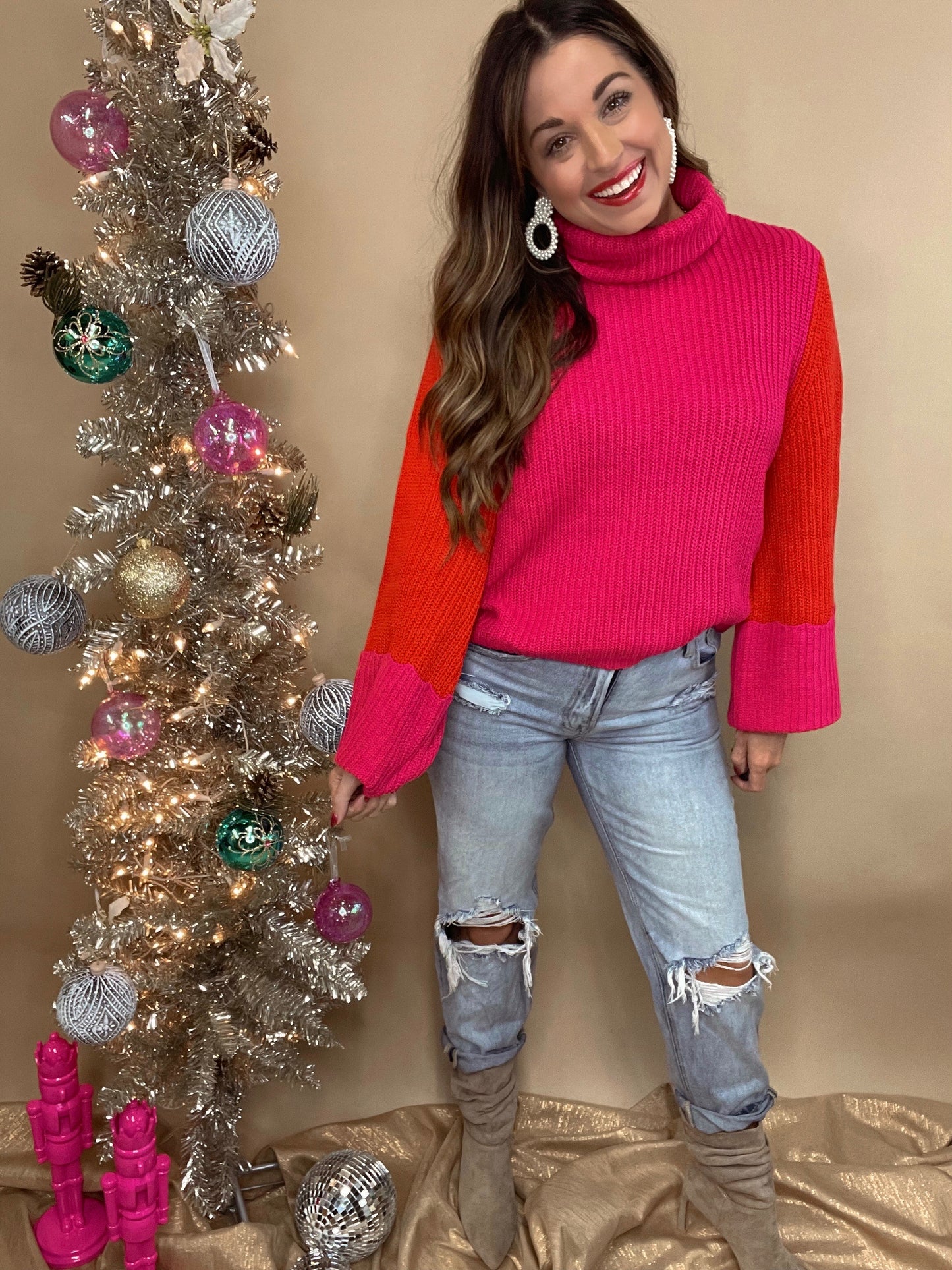 Cheerful Color Block Turtle Neck Sweater