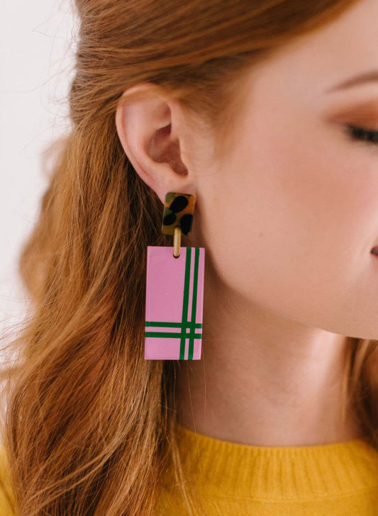 Sunshine Tienda Pink Tartan Earrings