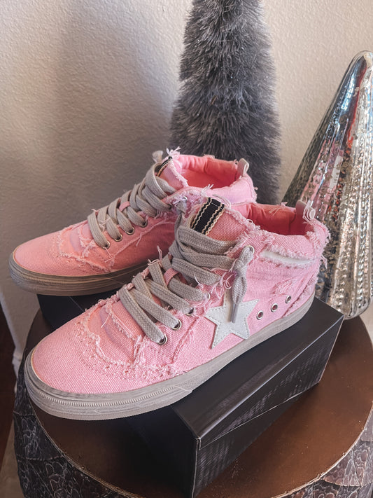 Paulina Pink Canvas Mid-Rise Sneakers